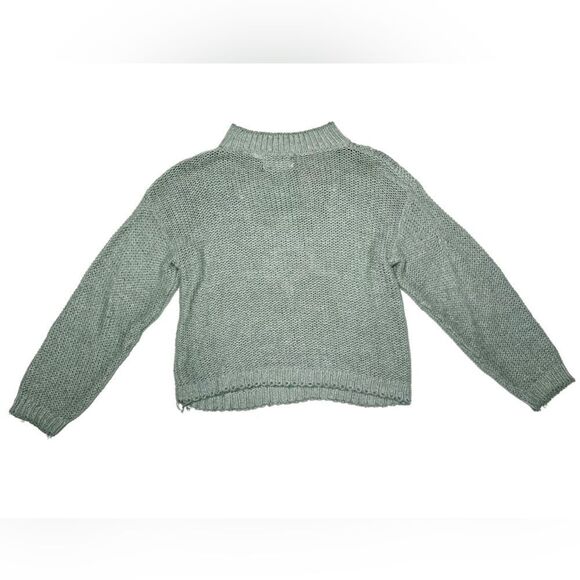 Vintage Shenanigans Knitted by Hand Made Blue Green Knitted Sweater Pink Flowers - Picture 3 of 9